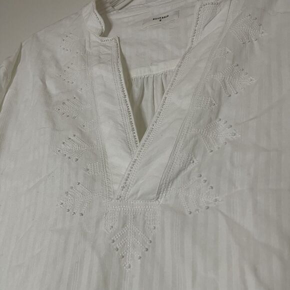 Billy Reid white stripe long sleeve beaded embroidered neck detail top Small - Picture 3 of 6